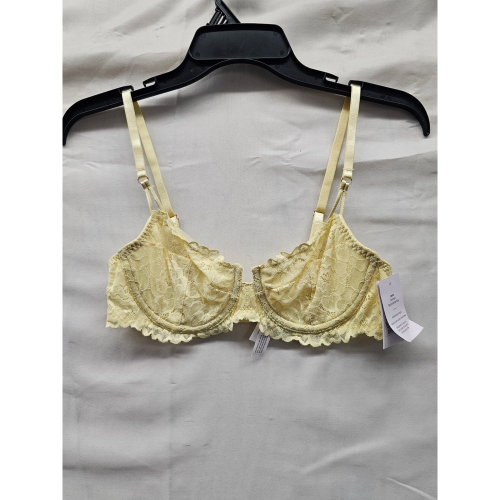 Auden Womens Lace Unlined Balconette Bra Yellow Nylon Blend Casual Size 34A